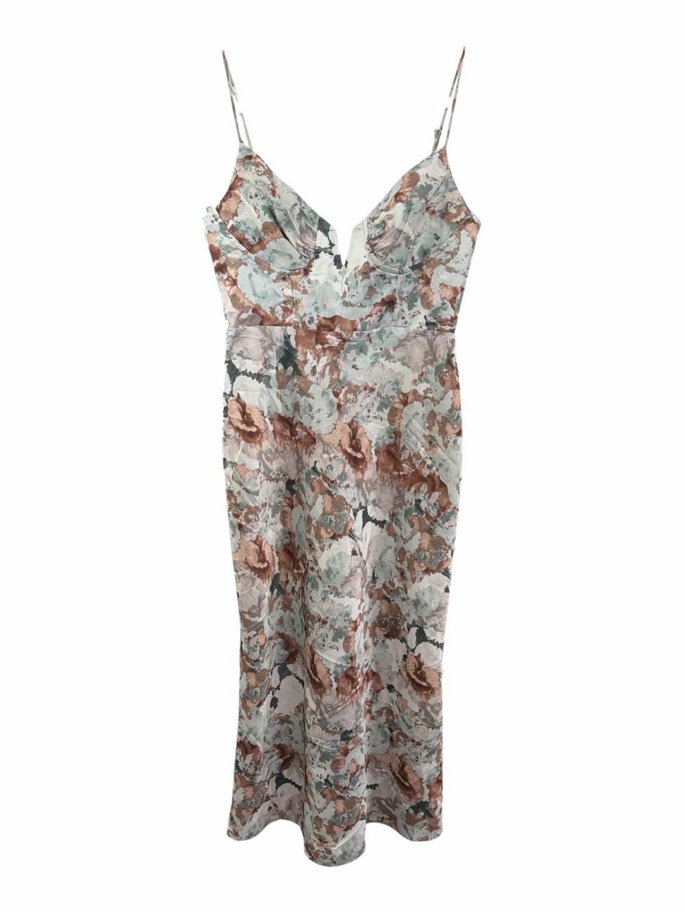 Selfie Leslie Sage Green Floral Satin Lake Como Midi Dress Medium 6 - Picture 4 of 7